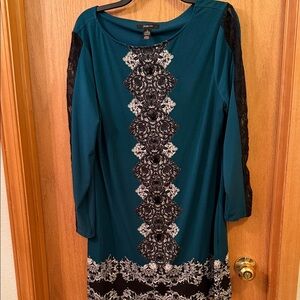 Style&co Teal and Black Long Sleeve Dress
